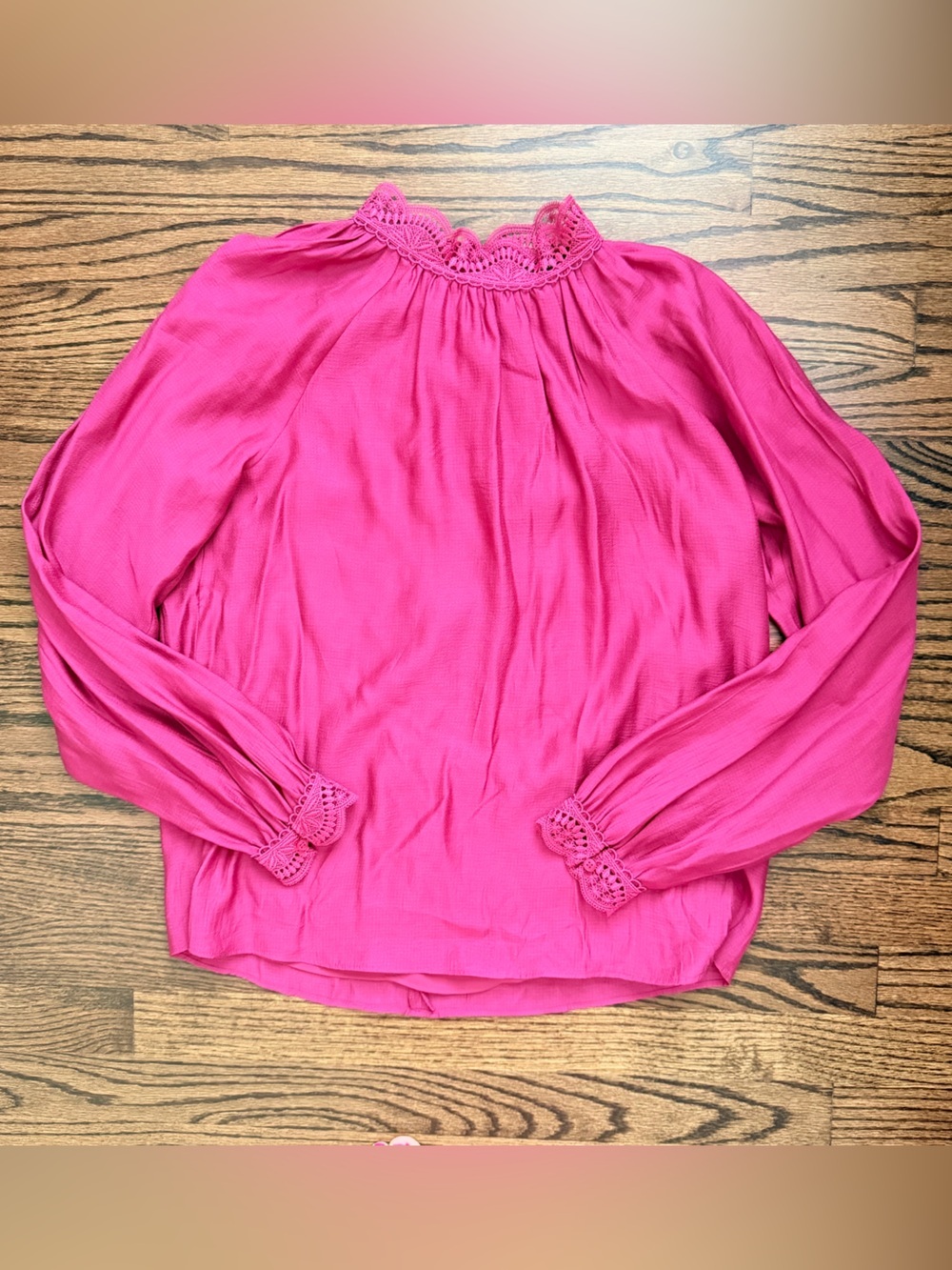 Ann Taylor Lace Trim Blouse - Berry Splash -
Size Small